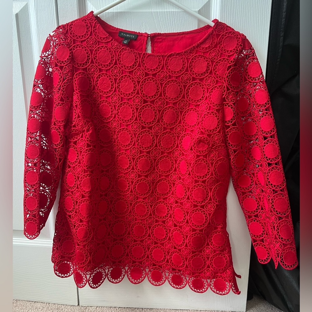 Talbots Red Medallion Lace Blouse